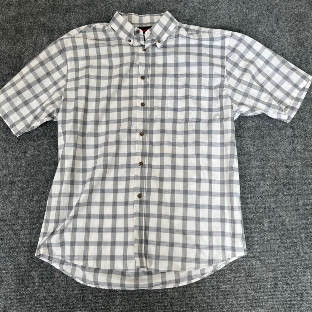 Architect Mens Short Sleeve Button Down Shirt Gray White Plaid Size Large